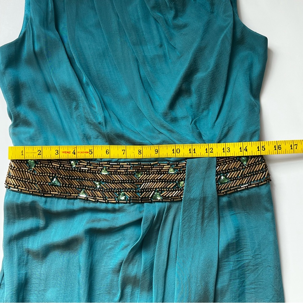 Carmen Marc beautiful %100 silk beaded ruched teal  Size 8 - Picture 10 of 11